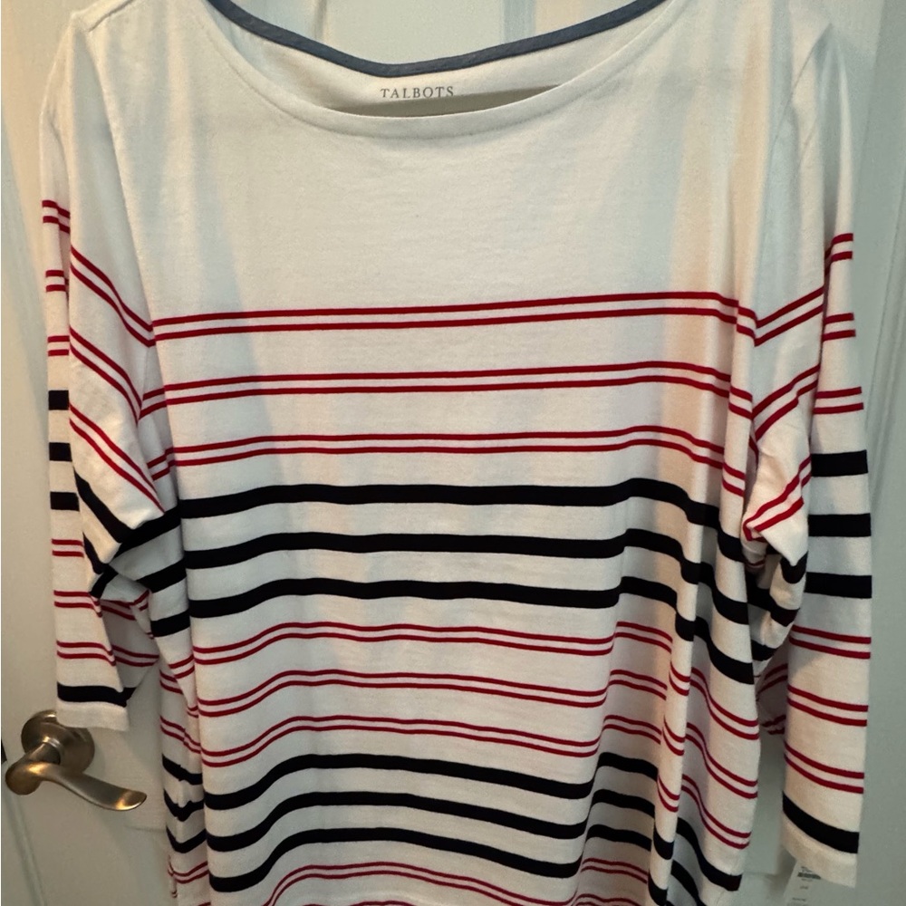 Talbots Women's Long Sleeve Striped Top - Red, Blue, and White